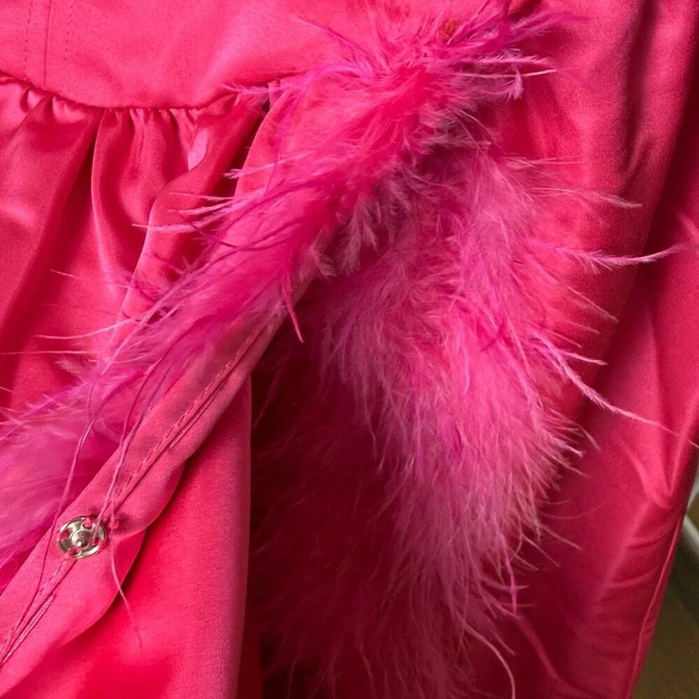 NWT WeWoreWhat Corset Bodice Side LegSlit Feathered Sleeveless Maxi Dress 2 Pink - Picture 11 of 16